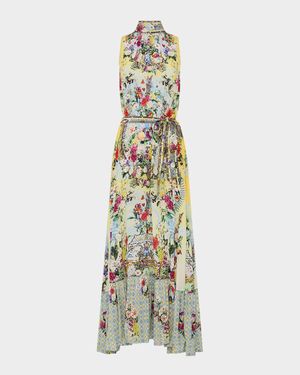 Flor Fantastica Tie-Neck Maxi Dress