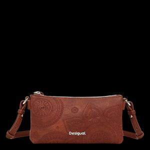 Desigual - Sac bandoulière brodé effet cuir - Taille Unique - Marron