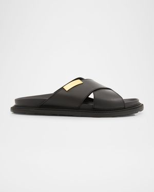 Men's Calfskin Leather Slide Sandals