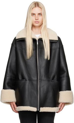 TOTEME Blouson noir à garnitures en peau retournée