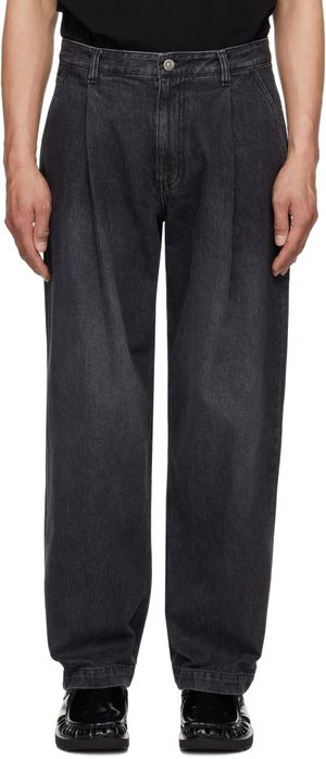 Solid Homme Black Wide Tapered One Tuck Jeans
