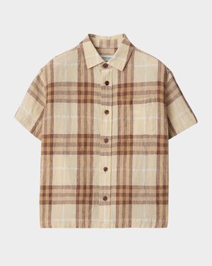 Boy's Devon Check Linen Short-Sleeve Shirt