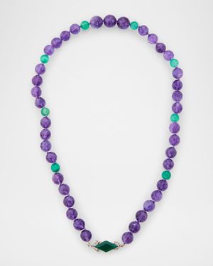 Estate Platinum Amethyst and Green Onyx Necklace with Art Deco Clasp