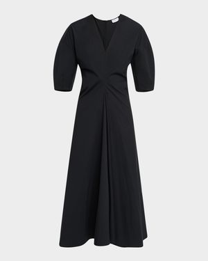 Torqued Short-Sleeve Midi Dress