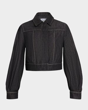 Blouson-Sleeve Crop Denim Jacket