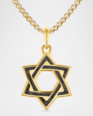 Men's Star of David Pendant in 18K Gold with Forged Carbon, 25mm