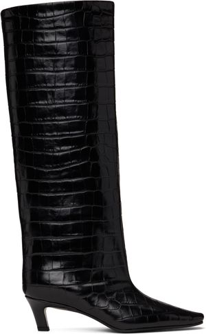 TOTEME Brown Croco-Embossed Wide Shaft Tall Boots