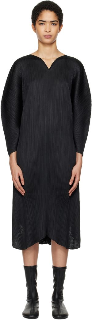 PLEATS PLEASE ISSEY MIYAKE Black Wormhole Midi Dress