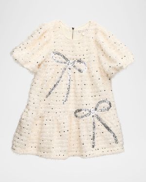 Girl's Sequined Bow Knit Mini Dress, Size 2-10