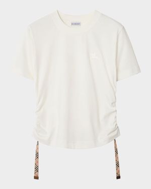 Ruched Check-Ties Short-Sleeve T-Shirt