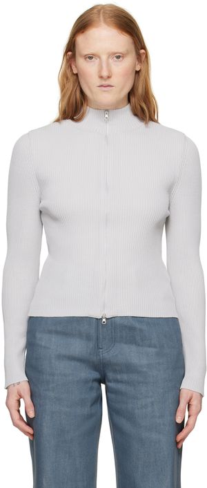 AMOMENTO Gray Ribbed Sweater