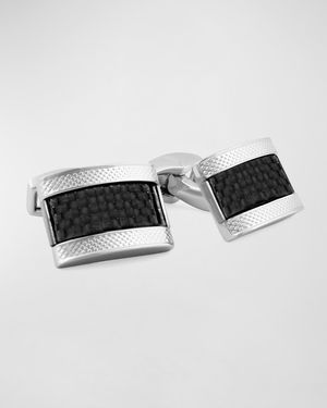 Carbon Fiber Rectangular Cuff Links, Black