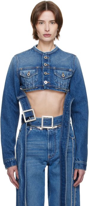 Jean Paul Gaultier Blouson bleu en denim à ceinture
