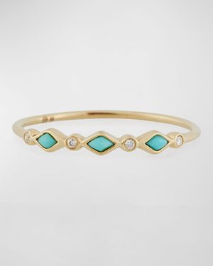 Turquoise Bezel & Diamond Stacking Ring