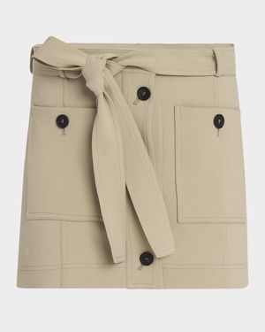 Belted Crepe Cotton Mini Skirt
