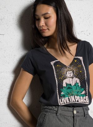 Leon & Harper - Tee-shirt Col V en coton bio - Taille L - Noir