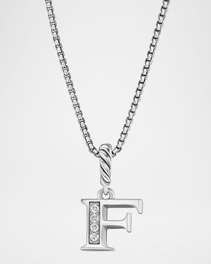 Pave Initial Pendant Necklace with Diamonds in Silver, 17mm