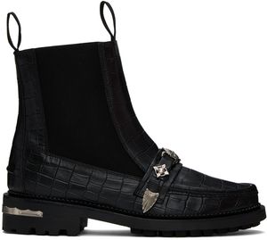 Toga Virilis Bottes chelsea noires en cuir gaufré façon croco