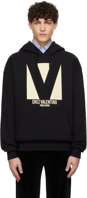 Valentino Black Cotton 'Chez Valentino' Print Hoodie