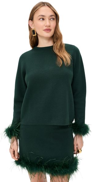 Never Fully Dressed Bottle Green Jamie Jumper with Feather Trim Green M