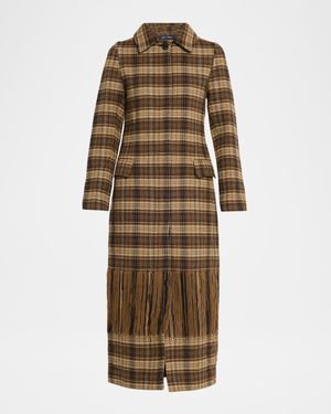 Long Woven Plaid Coat
