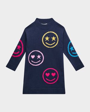 Girl's Smiley Intarsia Sweater Dress, Size 3-14