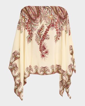 Printed Silk Poncho