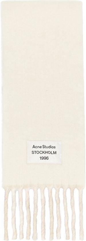 Acne Studios Off-White & Beige Fringed Logo Label Scarf