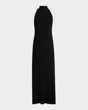 Matte Viscose Halterneck Slit Maxi Dress