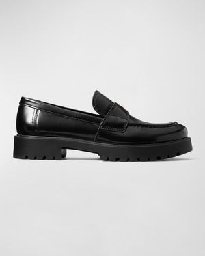 Leather Medallion Lug-Sole Loafers