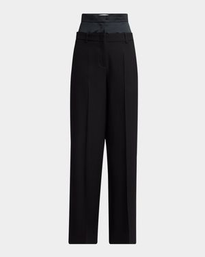 Double Waistband Wide-Leg Trousers