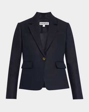 Single-Button Basketweave Linen Blazer