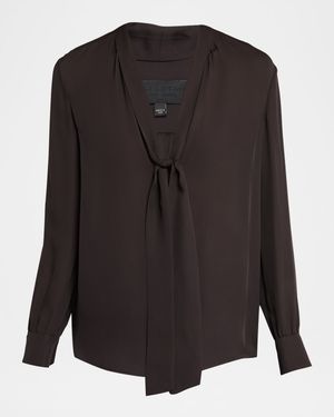 Janese Scarf-Neck Silk Blouse