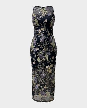Helena Bodycon Sequin Floral Midi Dress
