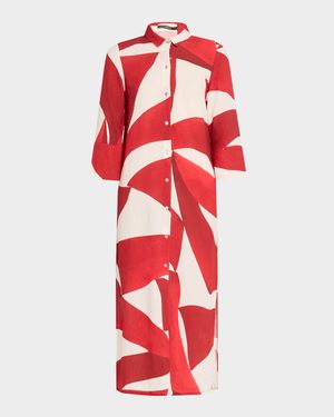 Geometric Side Slit Maxi Shirtdress