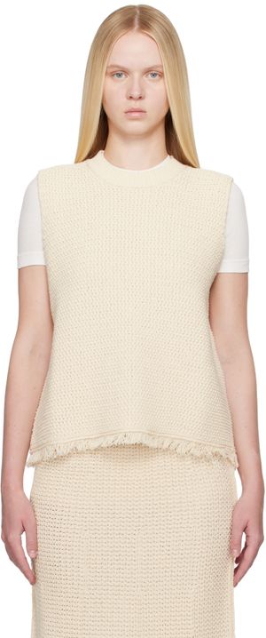 Studio Nicholson Gilet blanc cassé en tricot à ourlet effiloché