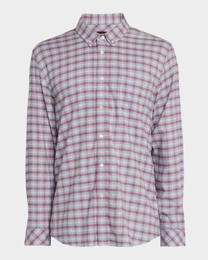 Men's Cotton-Stretch Tattersall Check Button-Down Shirt