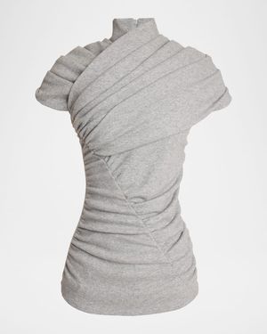 Short-Sleeve Draped Wool-Blend Top