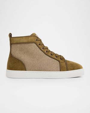 Men's Louis Textile and Suede Red-Sole High-Top Sneakers