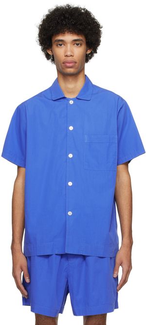 Tekla Chemise de pyjama à manches courtes bleue