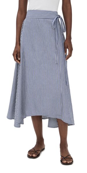 Apiece Apart Marsala Asymmetrical Skirt Skinny Stripes Indigo/Cream 10