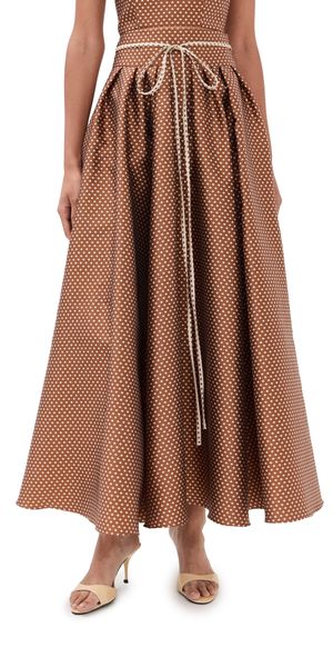 Rosie Assoulin Tie Full Pleated Skirt Brown/Cream 6