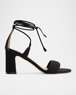 Suede Ankle-Wrap Block Sandals