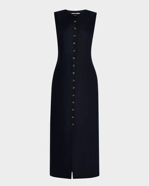 Sleeveless Button-Down Linen Midi Dress