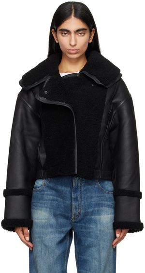 Victoria Beckham Blouson noir en peau retournée à panneaux