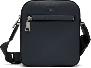 BOSS Navy Grained Faux-Leather Reporter Bag