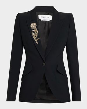 Crystal Rose Embroidered Single-Breasted Blazer