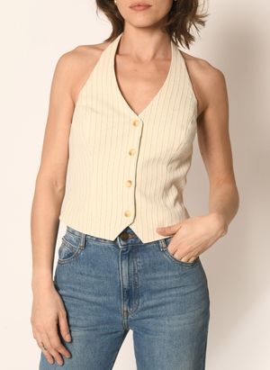Kookai - Top Col V rayé - Taille 42 - Blanc