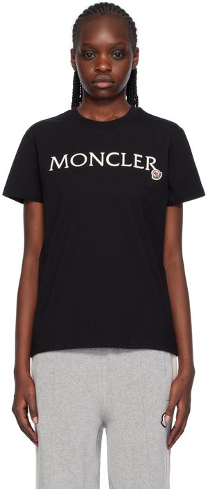 Moncler T-shirt noir à logo brodé