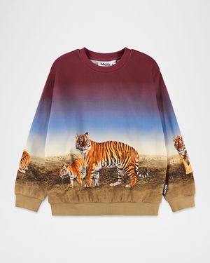 Boy's Miksi Tiger-Print Organic Cotton Sweatshirt, Size 3-7